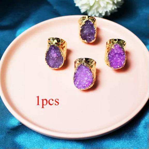HOOUN 1pcs Natural Drusy Stone Raw Irregular Gemstone Wide Ring Adjustable Opening-002