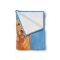 thumbnail image 2 of Golden Retriever Soft Flannel Fleece Throw Blanket, Smiling Dog Cartoon Style I Heart My Pet Theme for Animal Lovers, Cozy Plush for Indoor and Outdoor Use, 70" x 90", Blue and Orange, by Ambesonne, 2 of 5