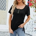 HWeei Spring/Summer Women's Button U Neckline Drawstring Short Sleeve