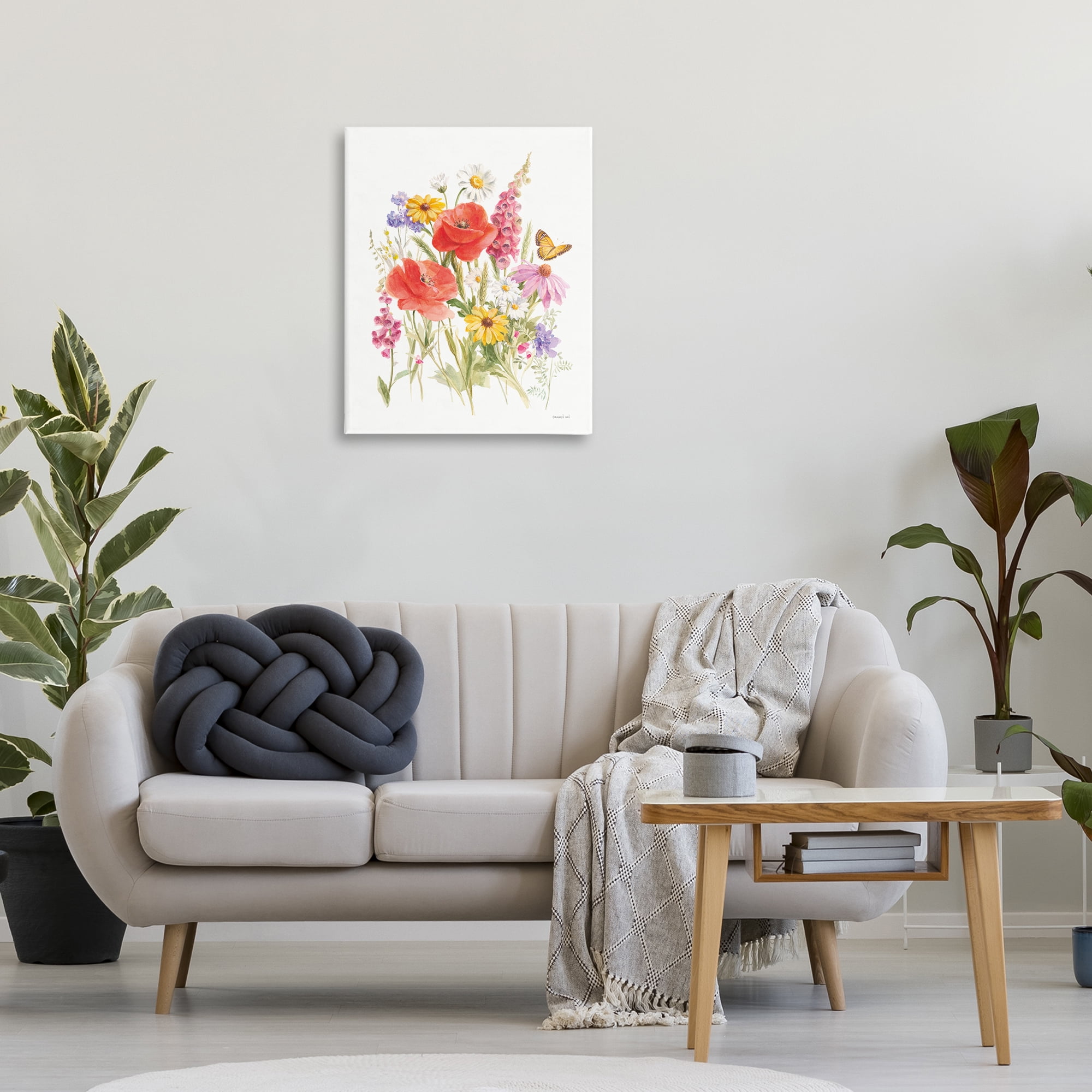 Stupell Industries Bright Flowers & Butterfly Botanical & Floral Painting Gallery Wrapped Canvas Art Print Wall Art, 24 x 30