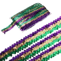Uxcell 5 Yards 1.2 Inch Elastic Sequins Trim 3 Row Flat Sequin Strip Paillette Fabric Ribbon for Crafts DIY Fringe Sewing Costume Dress, Green/Gold Tone/Purple