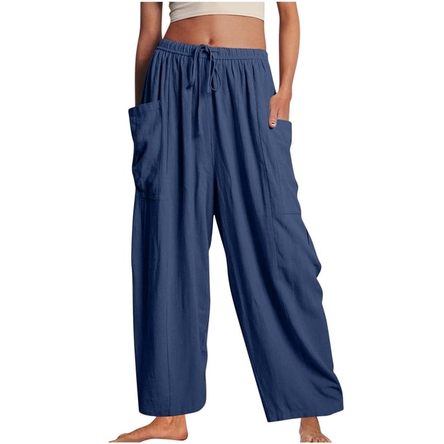 Yuyuzo Women's Wide Leg Elastic Waist Drawstring Lounge Pants with Pockets, Solid Color, 2X-Large