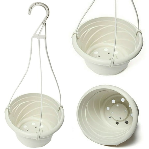 Vnanda 10Packs Plastic Hanging Flower Plant Pots Chain Basket Planter Holder Round Hanging Fence Railing Wall Planter Plant Container