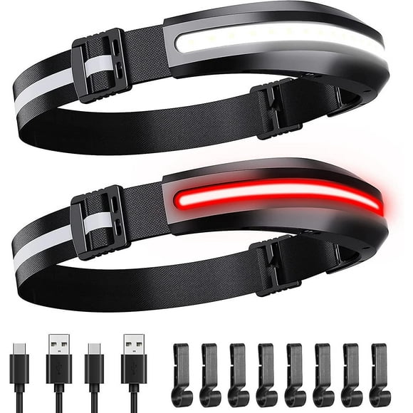 Rechargeable Lightweight Headlamp - 2 Pack. Waterproof, 4 Modes, Wide Beam. Ideal for Running, Camping, Hiking