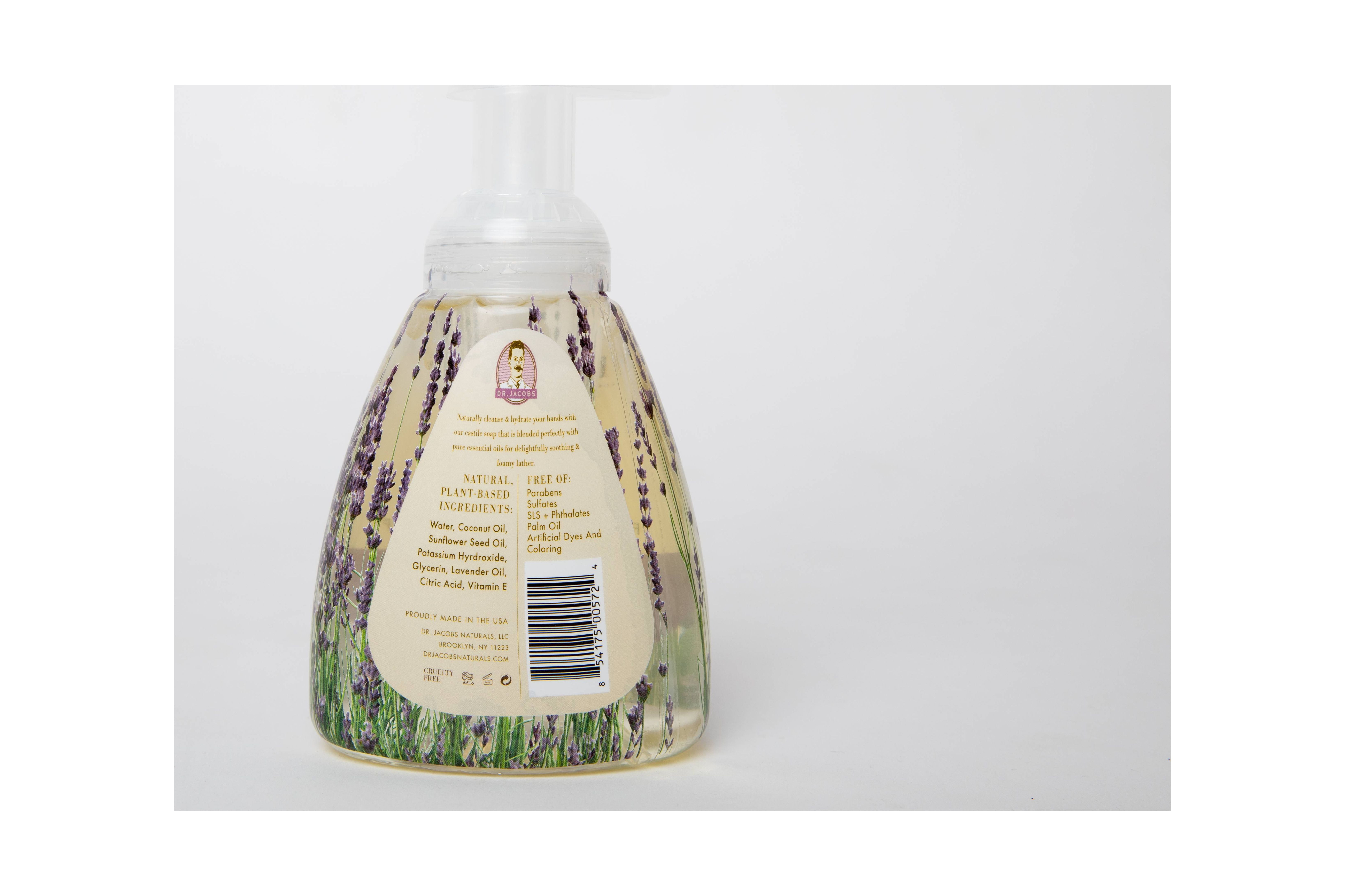Dr Jacobs Naturals Pure Castile Foaming Hand Soap (Lavender 10 oz.) Face and Hand Wash Pump Bottle.