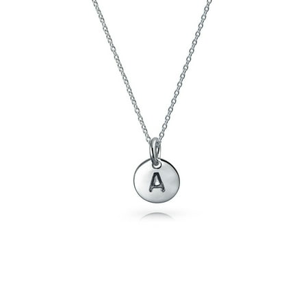 Initial 925 Silver Jewelry Pendant - 925 Silver Petite Letter A Initial Disc Pendant Necklace 18in