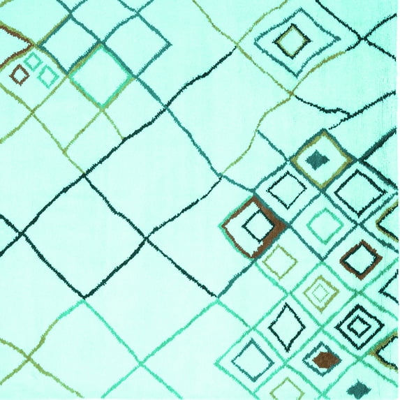 Ahgly Company Machine Washable Indoor Square Solid Turquoise Blue Modern Area Rugs, 6' Square