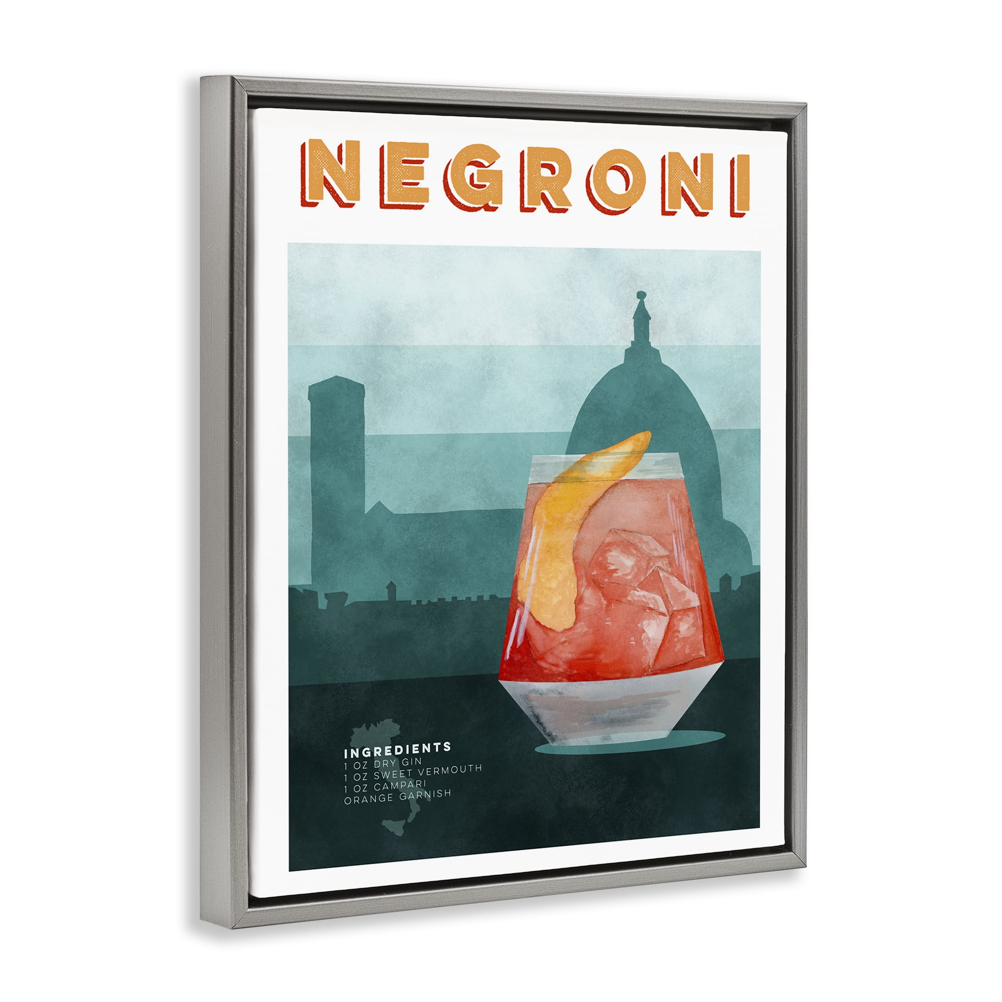 Retro Negroni & Architecture Gray Framed Floater Canvas Wall Art, design by Brett Blumenthal