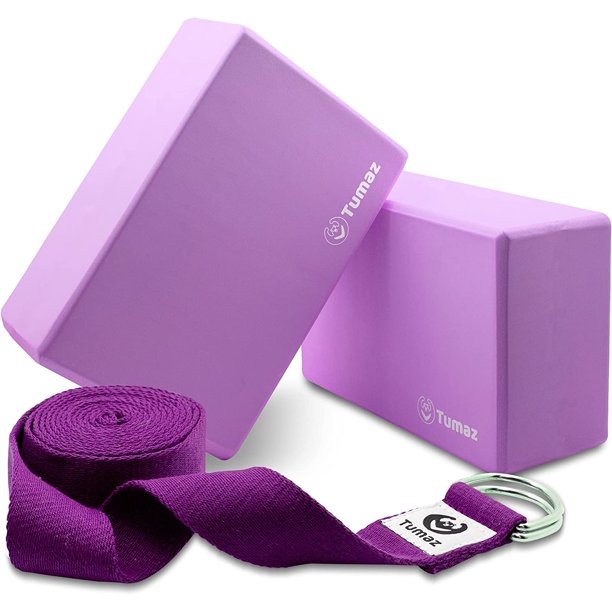Tumaz Yoga Blocks 2 Pack with Strap, Lightweight Foam Yoga Blocks