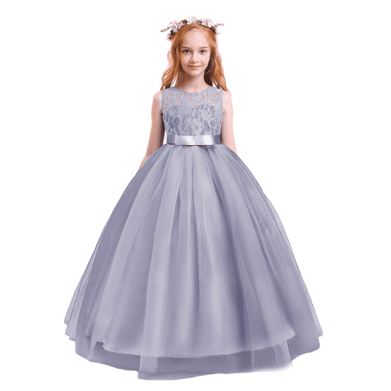 gray junior bridesmaid dresses Ibtom Castle Little Big Girls Vintage Lace Dress Floor Length Dance Ball Pageant Maxi Gown for Party Wedding 4-5 Years Gray, Infant ball gowns for girls
