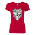 thumbnail image 2 of Drawn Tribal Wolf Animal Lover Womens Slim Fit Junior Tee, Red, 2XL, 2 of 3