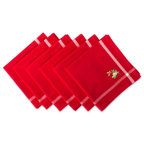 DII Christmas Embellished Napkin Set 6 Piece, Red, Mistletoe , 20x20"