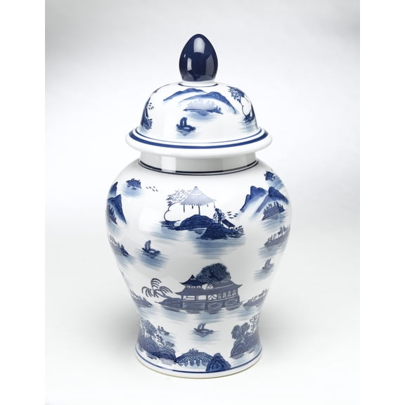 Zeckos AA Importing 59760 Blue And White Ginger Jar With Lid