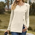 thumbnail image 2 of Yuyuzo Fashion Tops for Women Crewneck Long Sleeve Button Irregular Tops Split Fall Shirts, 2 of 4