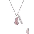 thumbnail image 2 of Delight Jewelry Silvertone Large Translucent Pink Flying Butterfly Silvertone Forever Bar Charm Necklace, 23", 2 of 4