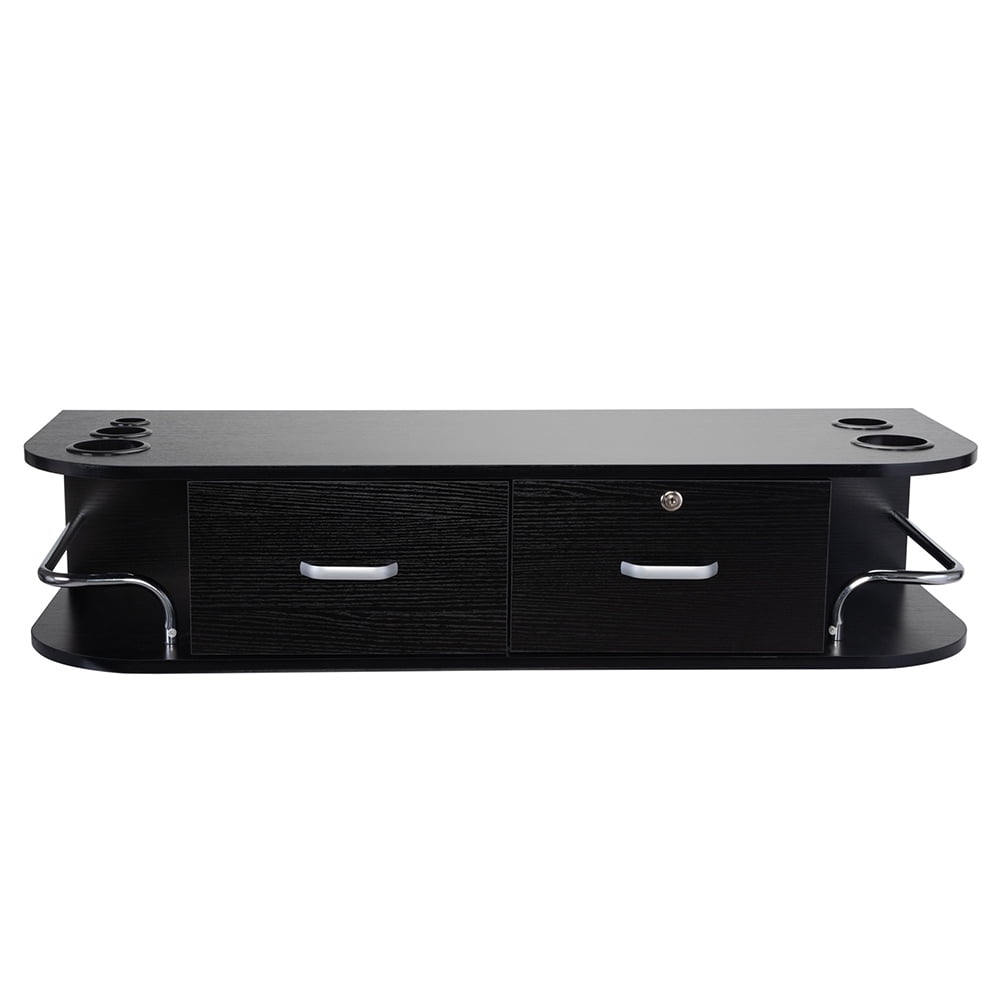 Kepooman Wall-Mounted Drop-Leaf Table, Heavy Duty Wall Mount Table Kitchen, Barber Styling Station, Salon Equipment with Locking 2 Drawers, Black Kepooman Wall-Mounted Drop-Leaf Table, Heavy Duty Wall Mount Table Kitchen, Barber Styling Station, Salon Equipment with Locking 2 Drawers, Black