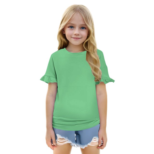 Vêtements pour Filles Chemise à Manches Courtes Unie pour Filles Col Rond Hauts d'Été Mignons pour Adolescentes Vêtements pour Filles Taille 9-10 Ans Mode Filles