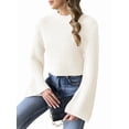 thumbnail image 2 of Women'S Cropped Sweater Knit Long Sleeve Crewneck Soft Pullover Sweater Top White M, 2 of 8