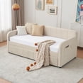 thumbnail image 7 of Demi Bonn Twin Upholstered Daybed Frame with Trundle, Twin Size Sofa Bed for Bedroom Living Room Guest Room, Wood Slat Support, Beige, 7 of 7