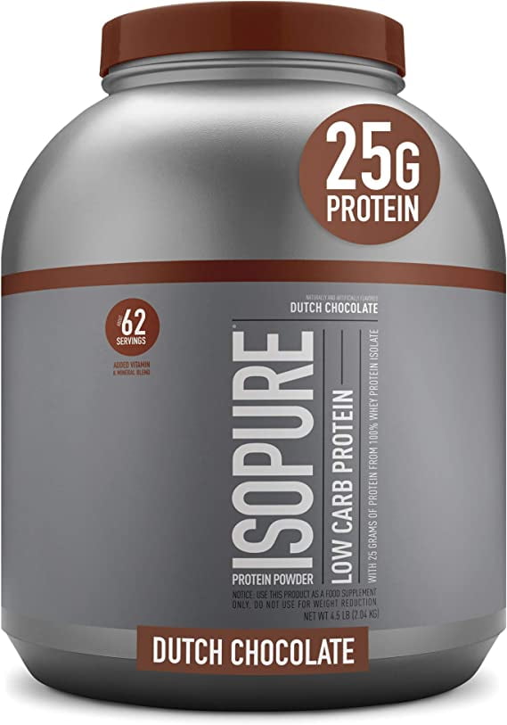 Isopure, Low Carb 100 Whey Protein Isolate, 25g Protein Powder, Dutch Chocolate, 4.5 lbs
