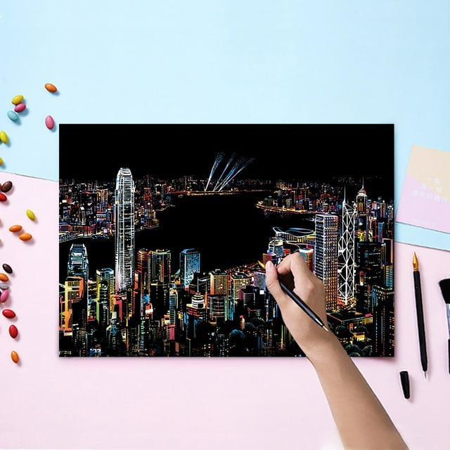 Nightscape Peinture Unique DIY à Gratter pour Adultes Enfants Dévoilent avec Chaque Cube pour Enfants à l'École 100 Cache-Cache Ruche Bouteille Sensorielle Cœur Math Anxiété Jeu de Société Alphabet Début