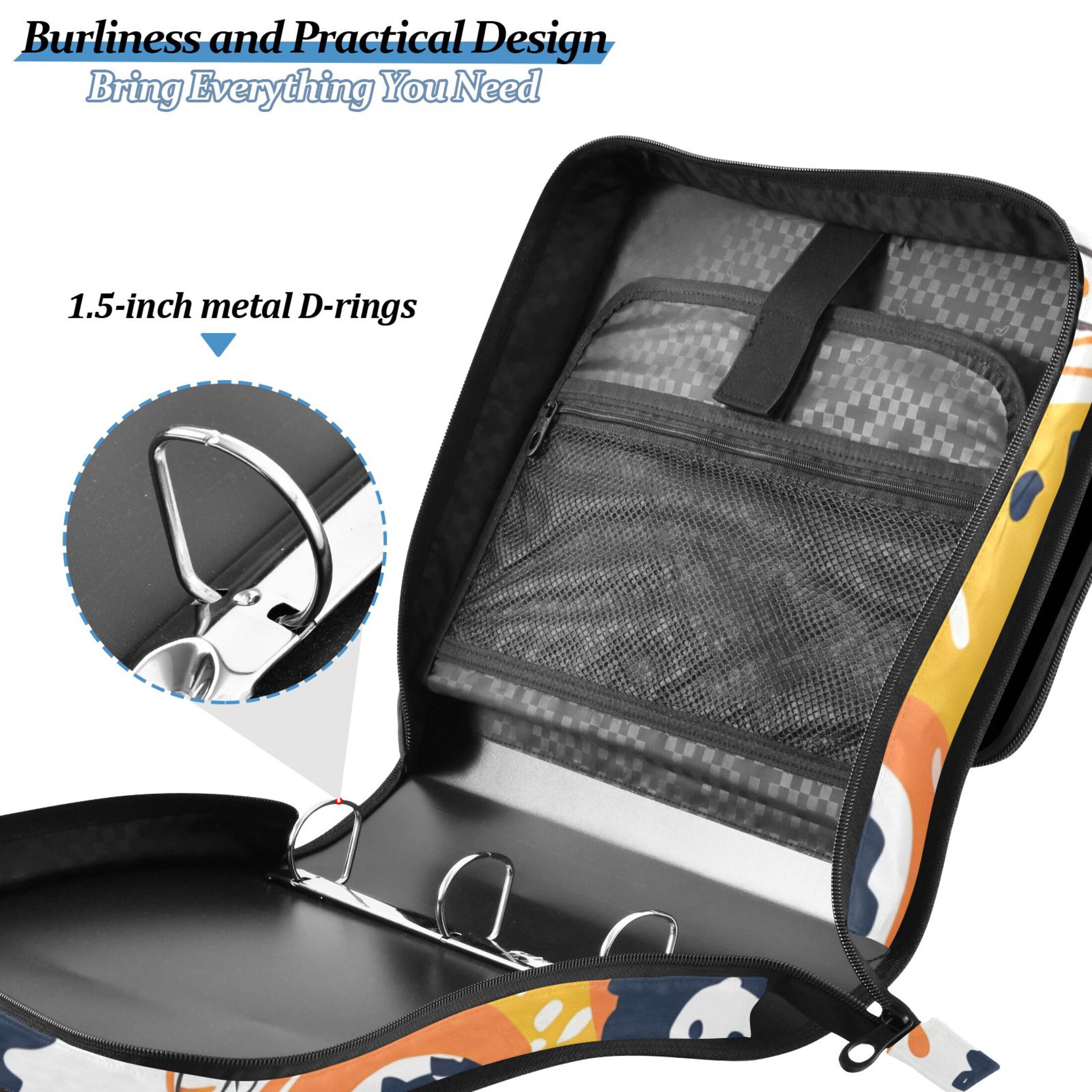 3 Ring Zipper Binder with Shoulder Strap Waterproof Trapper Keeper 2 Inch D-Ring 500 Sheets Capacity Cartoon Monster Truck