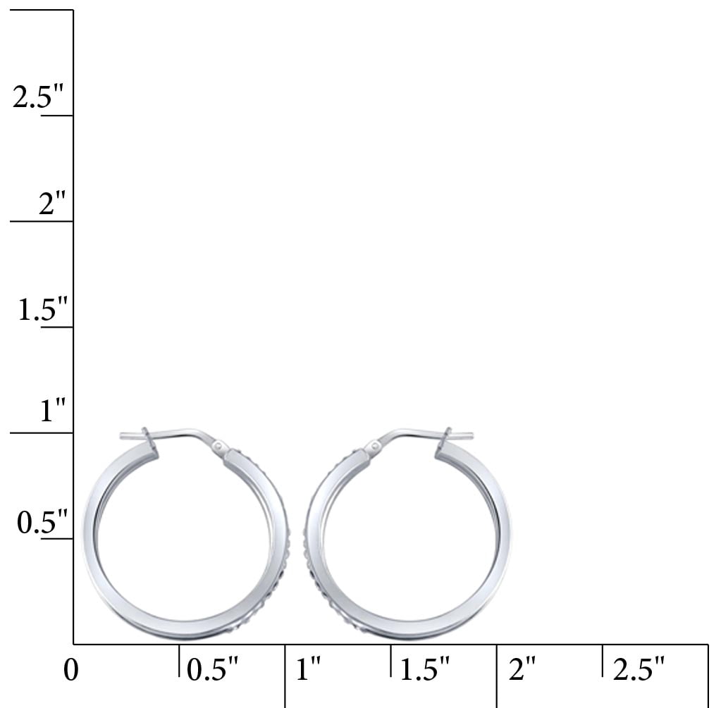 Brilliance Fine Jewelry Women's Rhodium Plated Sterling Silver Classic 2 Row Crystal Round Hoop Adults Earring