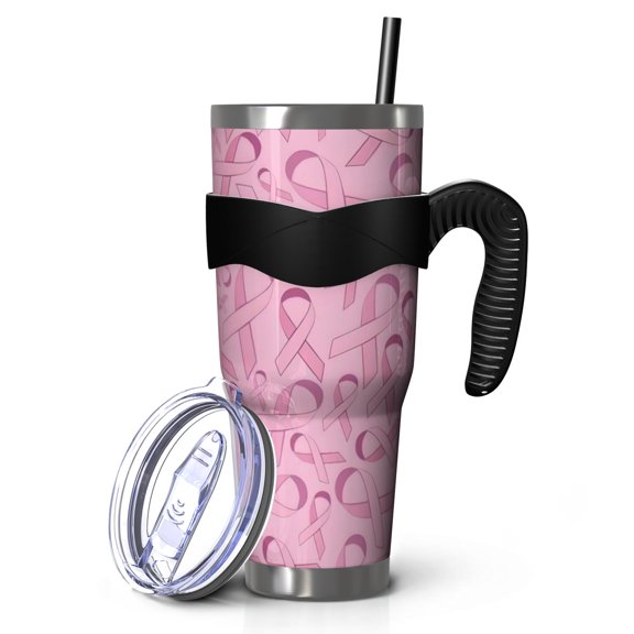 40oz Tumbler,Pink Breast Cancer Insulated Tumblers with Removable Handle,Stainless Steel Double Vacuum Coffee Tumbler Cup with Straw for Home,Office,Travel,Party