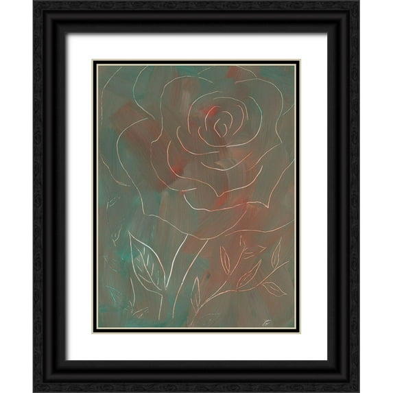 Lee, Judson 12x14 Black Ornate Wood Framed with Double Matting Museum Art Print Titled - Autumn Line Rose I