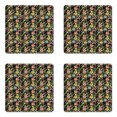 thumbnail image 1 of Botanical Coaster Set of 4, Vintage Design Summer Flourishes Petals Buds Spring Meadow, Square Hardboard Gloss Coasters, Standard Size, Charcoal Grey and Multicolor, by Ambesonne, 1 of 2