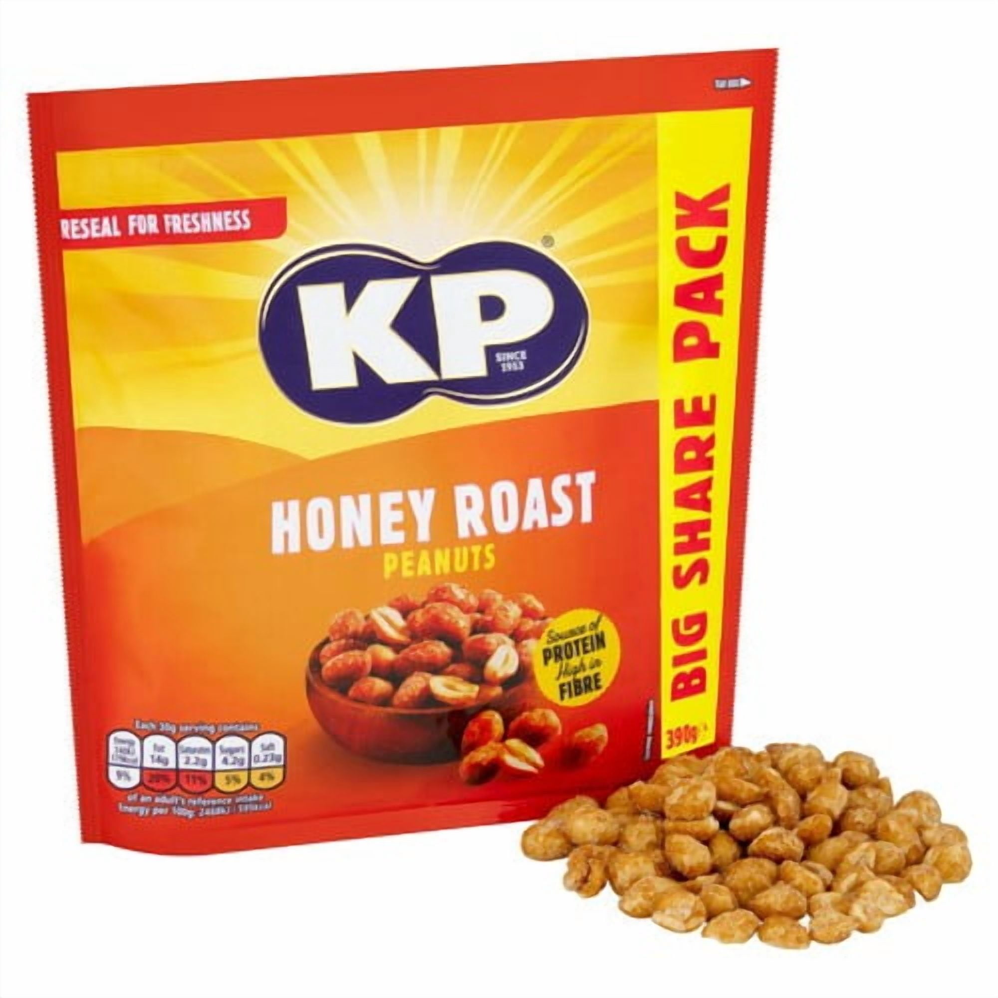KP Nuts Honey Roast Peanuts 390g, British Import (Pack of 3)