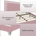 thumbnail image 6 of Noble House Queen Upholstered Bed Frame with LED Lights, Modern Velvet Platform Bed with Tufted Headboard, Pink, 6 of 13