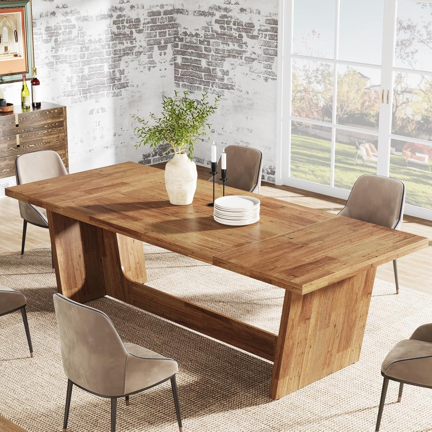 Tribesigns Wooden Large Dining Table for 6-8 People, 70.87-Inch Rectangular Farmhouse Kitchen Table,Light Brown
