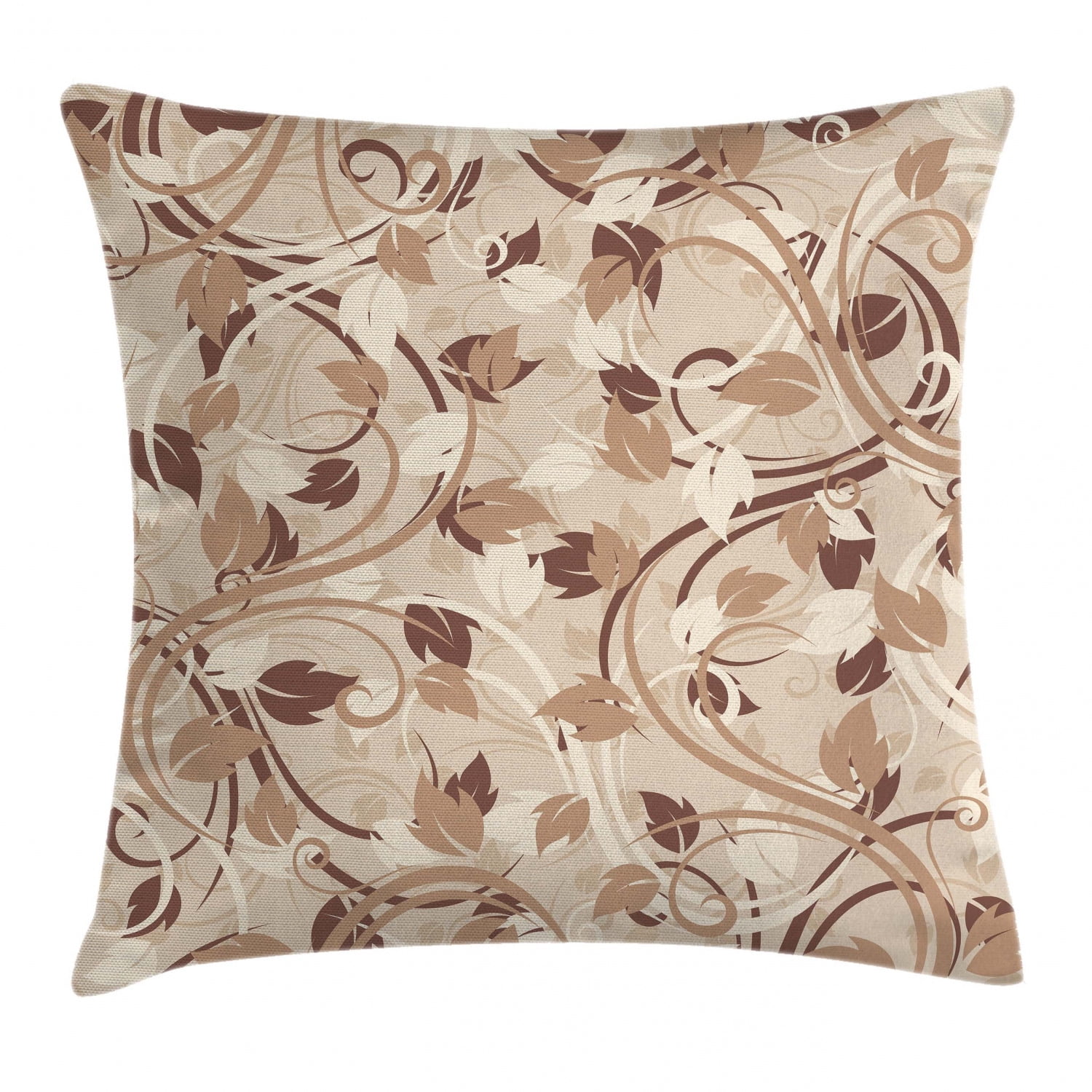 Ivory Throw Pillow Cushion Cover, Autumn Leaves in Faded Earthen Tones Fall Season Branches Romance Illustration, Decorative Square Accent Pillow Case, 20 X 20 Inches, Cream Umber Cocoa, by Ambesonne