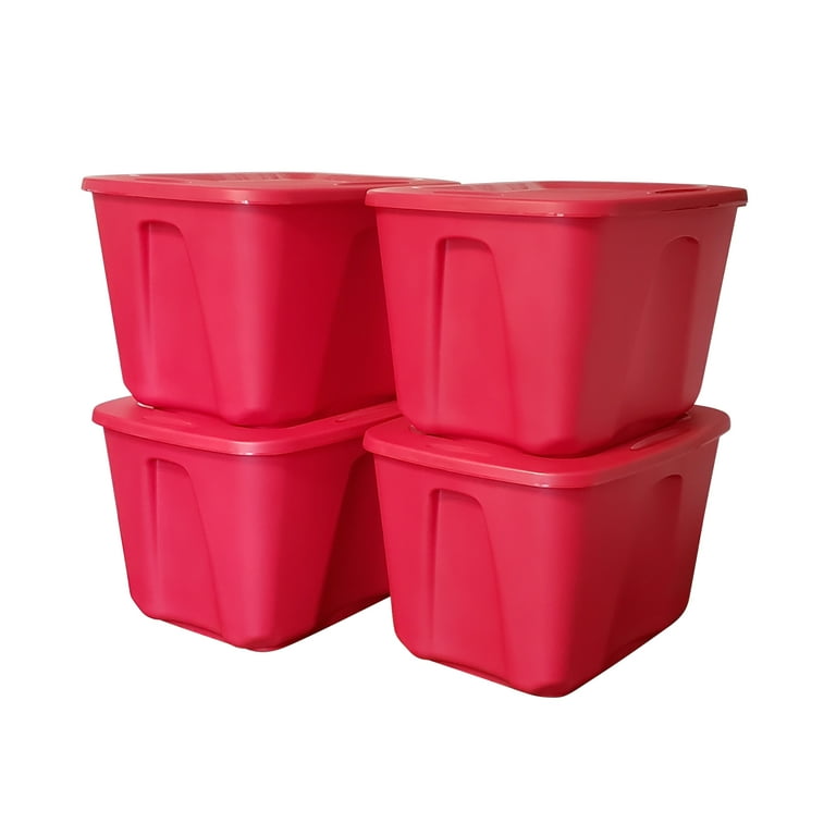 HOMZ 18 Gallon Heavy Duty Plastic Holiday Storage Totes, Green/Red