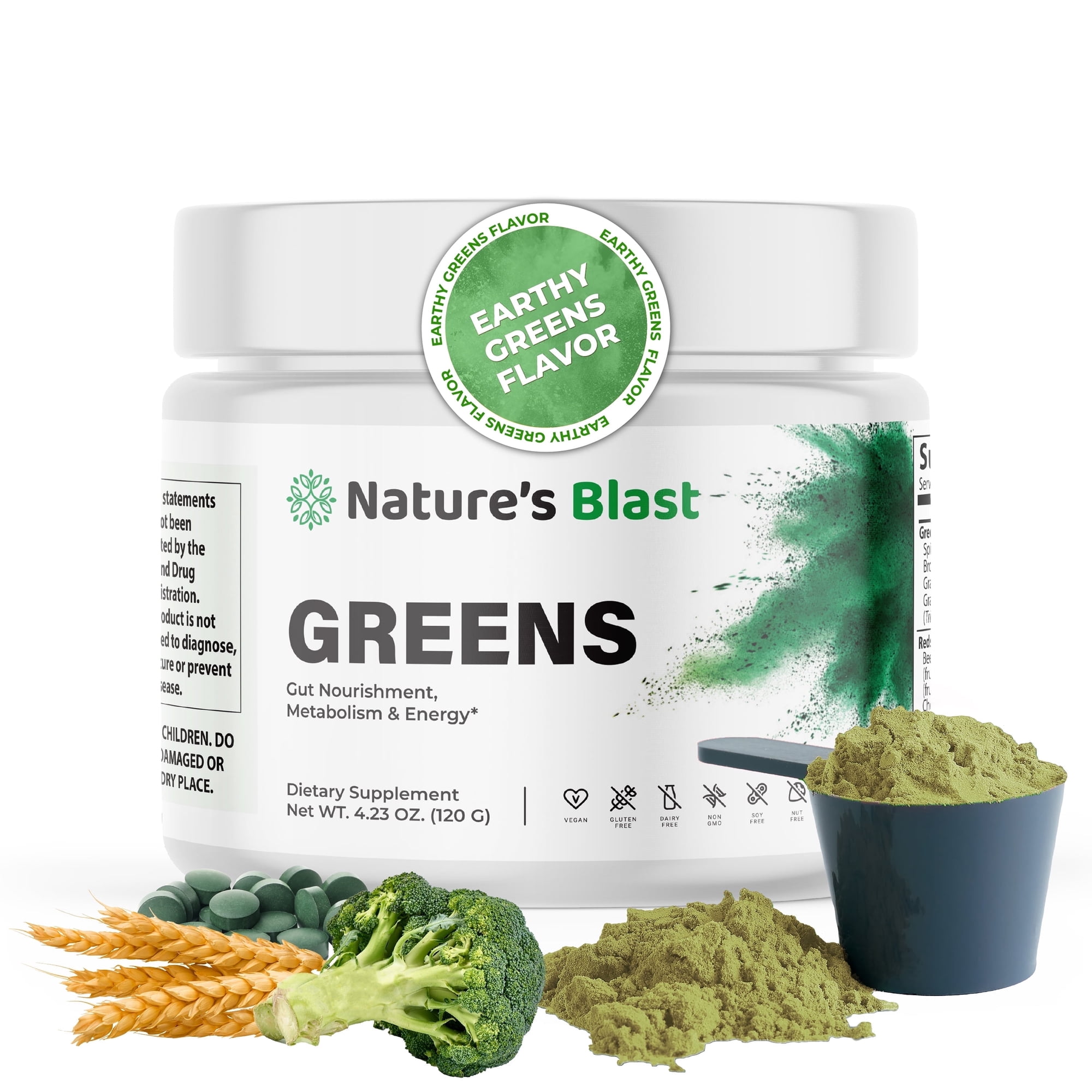 Greens Superfood Powder with Probiotics & Enzymes for Gut Health, Metabolism, Energy, Nature's Blast