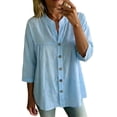 thumbnail image 2 of Only Moment Womens Tops 3/4 Sleeve V Neck Wash Cotton Dressy Casual Trendy Tee Spring Fall Summer Fashion Work Clothes Sky Blue,XL, 2 of 6