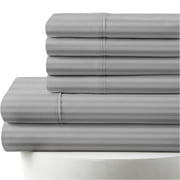 25" Extra Deep Pockets 6-PC Sheet Set - 1000 Thread Count, 100% Egyptian Cotton [1 Flat, 1 Fitted, 4 Pillowcases] 1000-TC Soft Long Staple Cotton - Twin Size, Light Grey Stripe Color