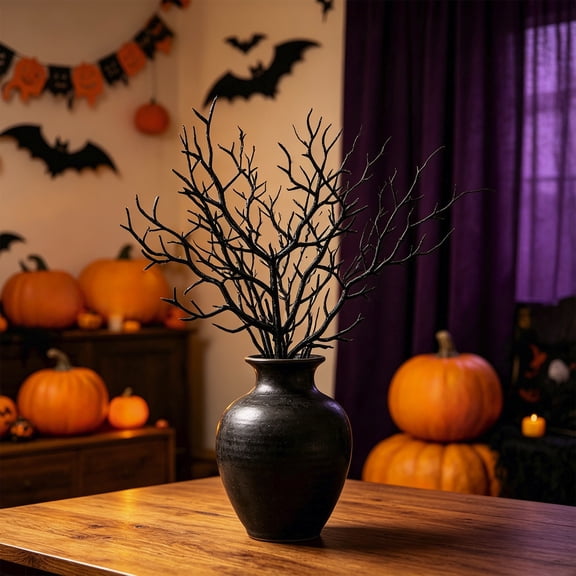 Blateno 10.24 Inch Black Artificial Dead Tree Branches, Bendable Plastic Spooky Twigs, Halloween Vase Filler Centerpiece Decor for Indoor Table Outdoor Yard Party Haunted House Props