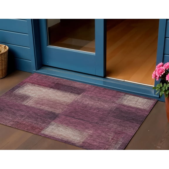 HomeRoots 584290 3 x 5 ft. Abstract Washable Indoor & Outdoor Rectangle Area Rug, Plum, Mauve & Beige