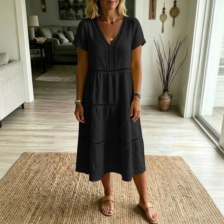 black linen tiered dress JOIE Midi Dress