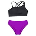 thumbnail image 3 of YIZYIF Kids Girls 2Pcs Swimsuit Pool Swimming Swimwear Solid Strappy Back Crop Top with Bikini Briefs Sunsuit Bathing Suit Black&Purple 12, 3 of 5