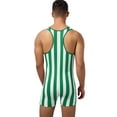 thumbnail image 2 of Zaldita Men's Striped Sleeveless Boxer Shorts Leotard Deep U Neck Racerback Slim Fit Rompers Green XL, 2 of 5