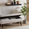 thumbnail image 3 of Bouclair Beige Fabric Ottoman Storage Bench on Wooden Legs, 3 of 10