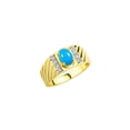 thumbnail image 4 of Rylos Yellow Gold Plated Silver Classic 8X6MM Oval Turquoise & Sparkling Diamond Ring - Birthstone Jewelry for Men -Size 12, 4 of 8
