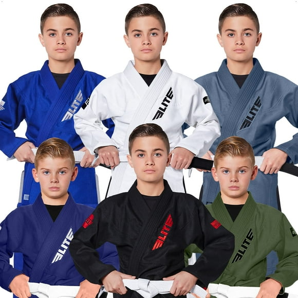 Elite Sports Kids BJJ gI, Youth IBJJF childrenAs Brazilian Jiujitsu gi kimono WPreshrunk Fabric & Free Belt (Premium Navy,c000)