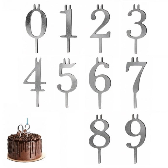 Number Candle Holder Set, Reusable Number Candles for Birthday Cakes Silver Stainless Steel, Birthday Party Cake Decors(lxf)