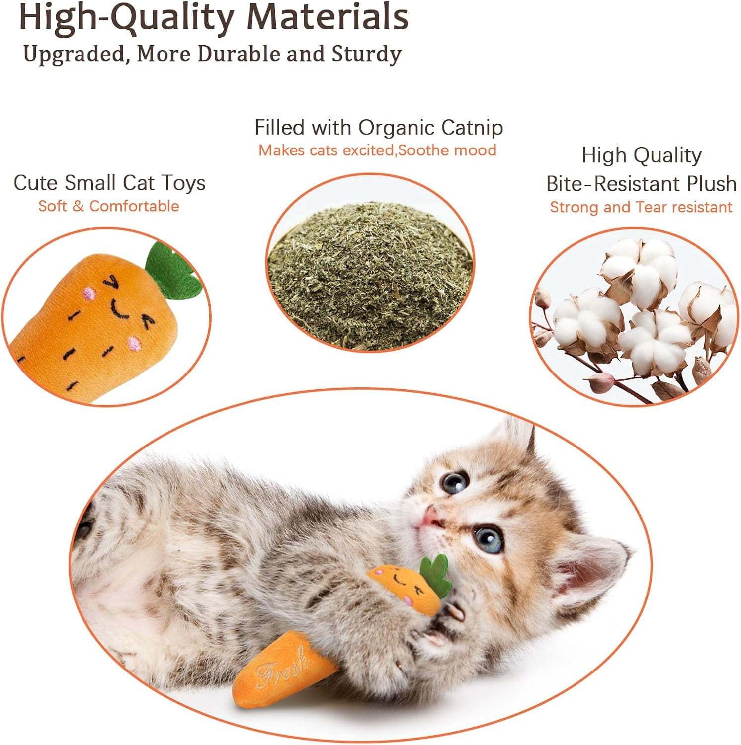 Cat Nip Kitten Toy for Indoor Cats Kitty Kicker, Durable Kitten Teething Chew Toys, 5 Pack, Vegetable Shape