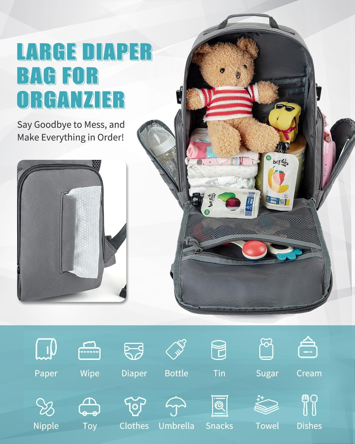 SHARKMOUTH Dad Diaper Bag Backpack - Military Baby Gear Backpacks with Daddy Patches Gray