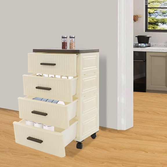 Storage Cabinet, 4 Tier Drawer Storage Organizer, Storage Cabinet with 4 Universal Wheels